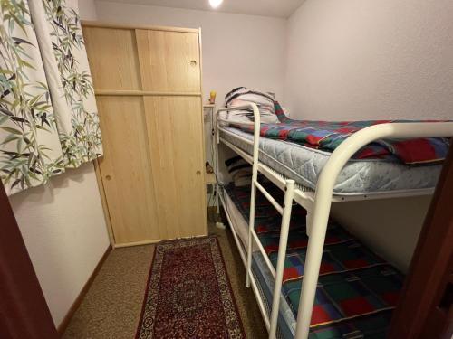 a small room with a bunk bed and a closet at Appartement 2 pièces Griou 52 in Le Lioran