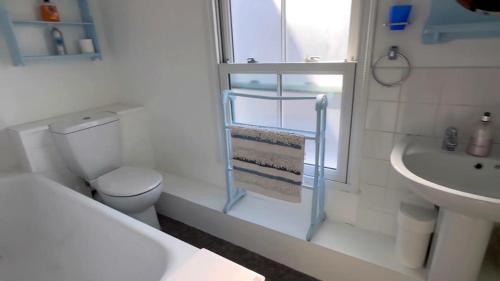 een witte badkamer met een toilet en een wastafel bij Victoria Residences in St Ives