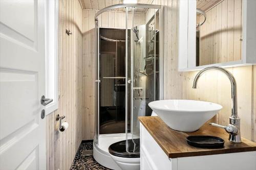 a bathroom with a sink and a shower in it at 1344-Vestervig-Hedevej-43 in Vestervig