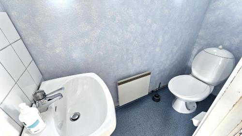a bathroom with a white sink and a toilet at Cozy cottage near Hälleviksstrand SE09132 in Hälleviksstrand
