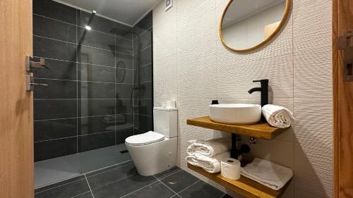 un bagno con un water, un lavandino e uno specchio di Quinta do Codeçal a Vila Real