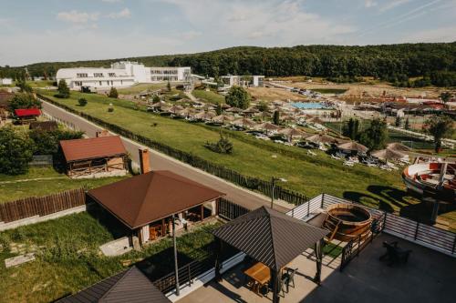 an aerial view of a building with a park at Baile Figa-Terasa Spa Cazare in Agrişu de Sus