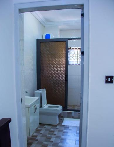 a bathroom with a toilet and a sink at Rych Lodge in Koleman