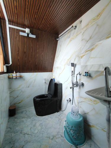 a bathroom with a toilet and a sink at Sikhri Kaziranga Homestay in Kāziranga