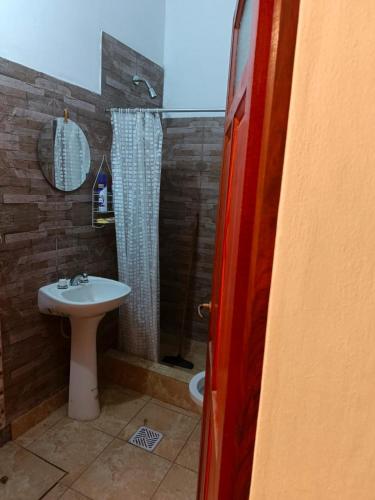 un bagno con lavandino e doccia di LA MAXIMIANa a Libertador General San Martín