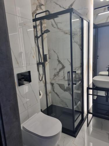 Koupelna v ubytování SkyHel Apartament