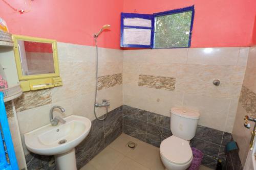a bathroom with a white toilet and a sink at Deja house in Luxor