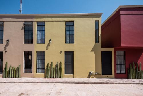 a building with cacti in front of it at Residencias Santa Rosa de Viterbo 68 in Casa Blanca La Corregidora