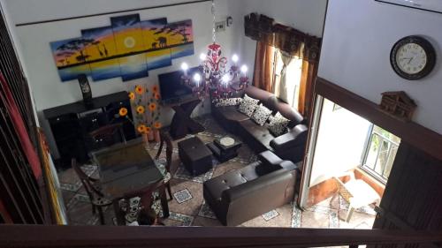 an aerial view of a living room with a chandelier at samargo in Cali