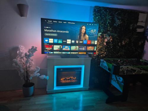 Μια τηλεόραση ή/και κέντρο ψυχαγωγίας στο Spa Privatif en Pleine Nature à 1h de Paris