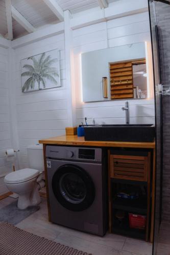 a bathroom with a washing machine and a sink at la Canne a sucre in Pointe-Noire