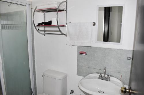 Casa Familiar, Independiente y amplia في Hércules: حمام مع مرحاض ومغسلة ومرآة