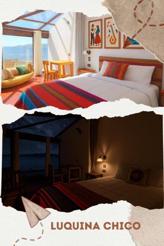 2 Bilder eines Hotelzimmers mit 2 Betten in der Unterkunft Homestay Luquina Experience in Luquina