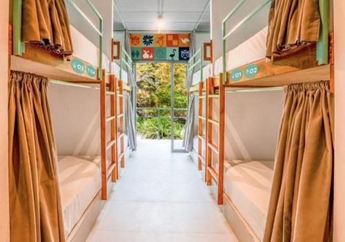 Ένα ή περισσότερα κρεβάτια σε δωμάτιο στο Mayan Monkey Isla Mujeres - Social Hotel