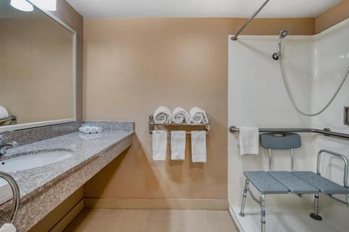 a bathroom with a sink and a shower at SureStay Hotel by Best Western Camarillo in Camarillo