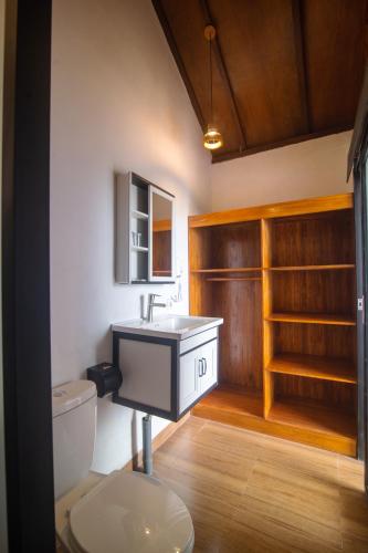 a bathroom with a sink and a toilet at Alam Munduk Cabin in Munduk