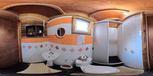 a bathroom with a toilet and a sink at Cabaña Don Agustin in Hornopiren
