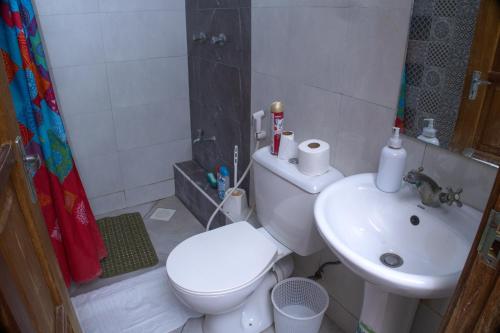 a bathroom with a white toilet and a sink at Zuri Homes 6 B in Mombasa