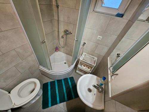 a small bathroom with a toilet and a sink at Apartman u centru Prnjavor in Prnjavor