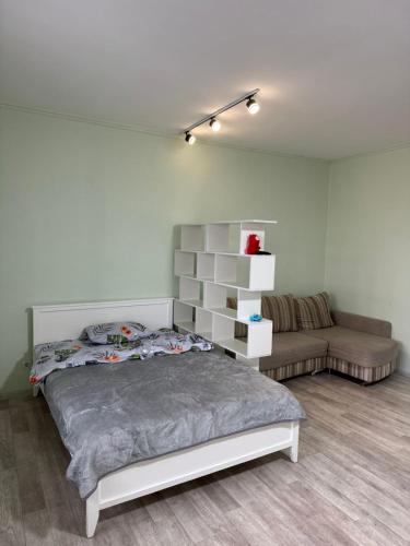 卡拉甘达Республики的带床和沙发的卧室