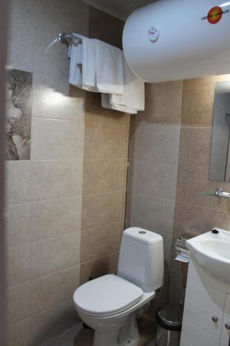 a bathroom with a white toilet and a sink at Center Guest House in Sapareva Banya