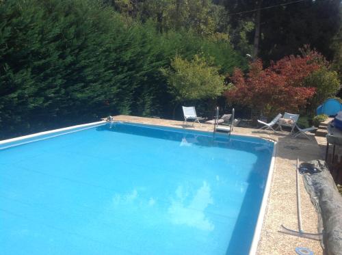 a large blue swimming pool with chairs and trees at Nel verde house di Rolando in Turin