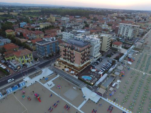 an aerial view of a city with buildings at Hotel Baia in Rimini