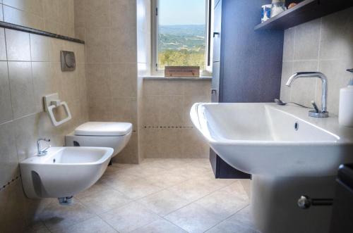 a bathroom with a white sink and a toilet at B&B La Buonora in Sinio