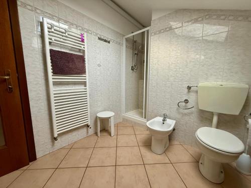 a bathroom with a toilet and a shower at Casa Alpina - Aosta in Aosta