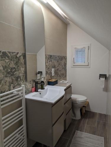 a bathroom with a sink and a toilet at Chambre Une Rive au Loing in Montargis