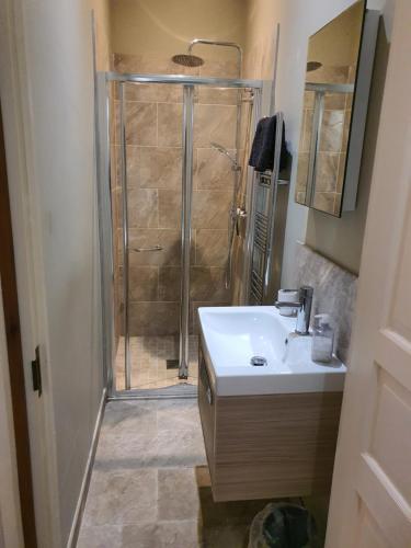 a bathroom with a shower with a sink and a shower at Maison De Lafenestre in Saint-Maigrin