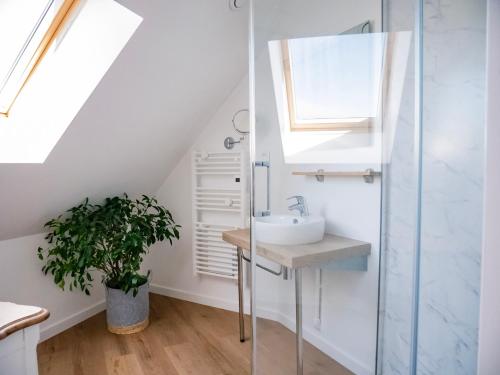 a bathroom with a sink and a shower at Baie Marine in Le Crotoy