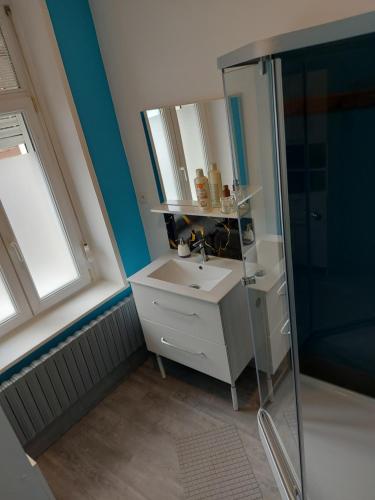 un bagno con lavandino e specchio di Comme a la maison a Thun-Saint-Martin