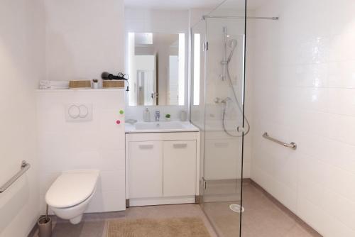 a white bathroom with a toilet and a shower at Résidence d'Avignon in Avignon