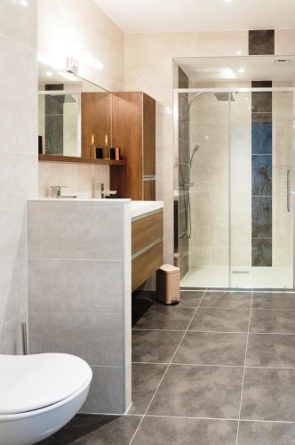 a bathroom with a toilet and a sink and a shower at Domaine de Selhac in Frontignan