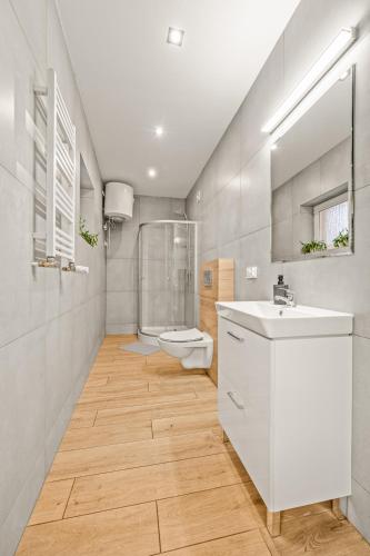 a bathroom with a toilet and a sink at Central Platinum Apartments 5 Studio z aneksem kuchennym i tarasem in Rybnik