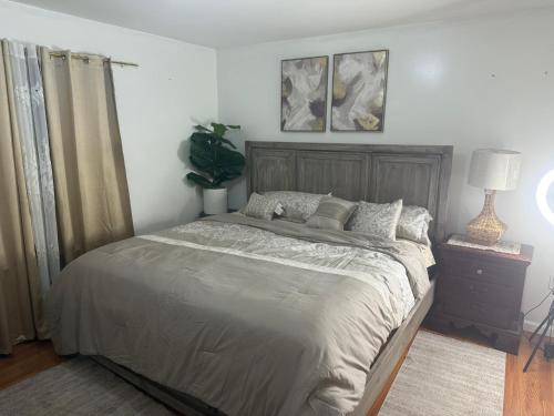 a bedroom with a large bed and a plant at Abiel Global Concepts LLC in Newark