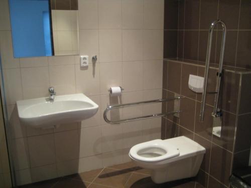 un baño con lavabo e inodoro en Penzion Nad Zámeckou zdí, en Trhový Štěpánov