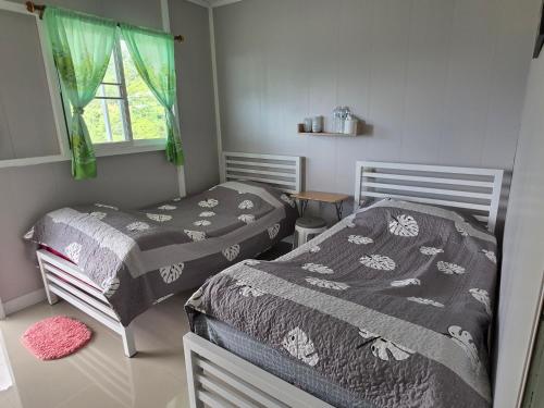 Banchomdoi Resort PhaTang บ้านชมดอยรีสอร์ทผาตั้ง في Ban Pha Tang: غرفة نوم بها سريرين ونافذة