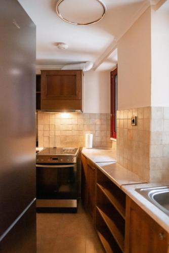 a kitchen with a stove and a sink at Tollmere Hospitality Λύχνος suite in Livadeia
