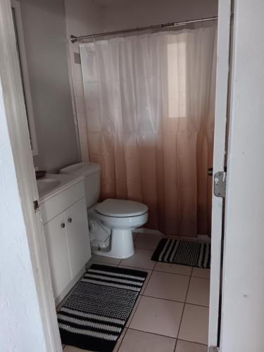 a small bathroom with a toilet and a shower at GpL 3115 A Family Get Away in Fort Myers