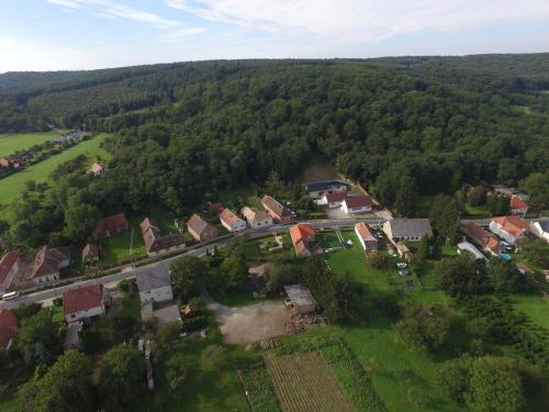 an aerial view of a small village in a forest at Villa Quality Wellness in Dozmat