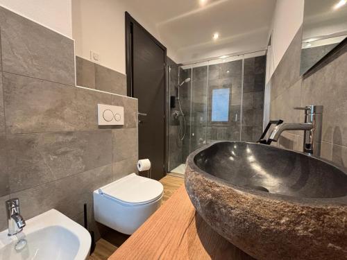 ein Badezimmer mit großem Waschbecken und Toilette in der Unterkunft Sweet Alps in Tirano