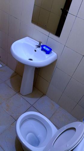 a bathroom with a white sink and a toilet at Phee home in Mombasa