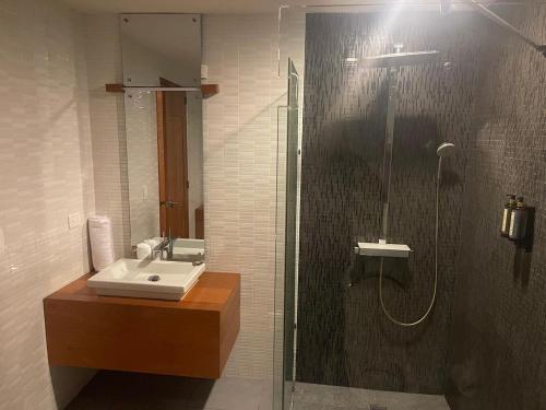 キャバレテにある2 Bedroom Apartmentの洗面台とガラスのシャワーを備えたバスルーム