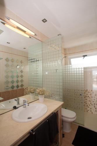 a bathroom with a sink and a toilet at Alexia Beach in Playa Honda