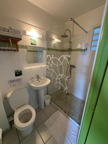 a bathroom with a shower and a toilet and a sink at Studio N10 Résidence OBAYEAR in Schœlcher