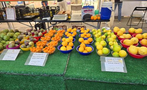 a display of fruits and vegetables in bowls on a table at Courtyard by Marriott San Diego Downtown Little Italy in San Diego