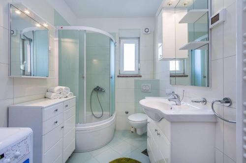a bathroom with a shower and a toilet and a sink at Villa Cera in Vodnjan