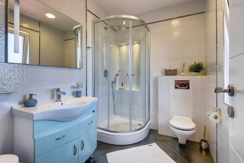 een badkamer met douche, wastafel en toilet bij Villa Allegra in Kanfanar